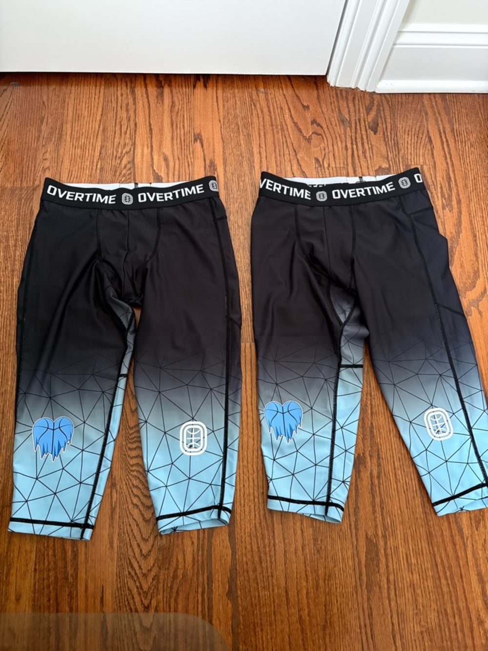 Overtime Kids' Black to Light Blue Gradient Heart-Accent Leggings
